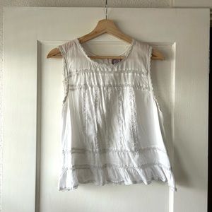Free People Women’s M White Cotton Sleeveless Top Lace Ruffle Detail Open Back